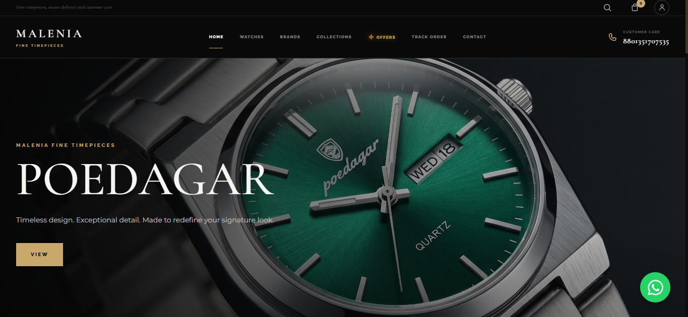 Malenia e-commerce storefront homepage